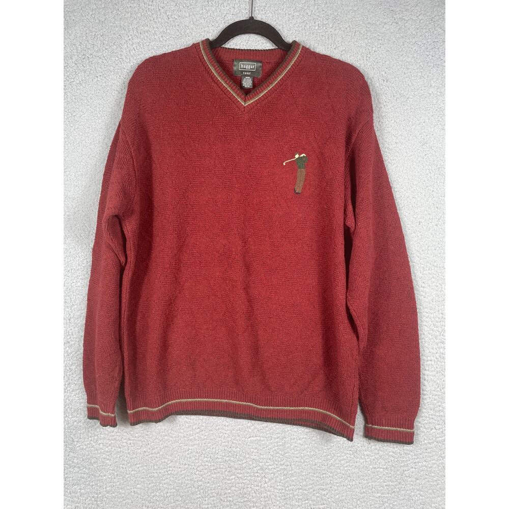 Vintage Haggar Tour Mens Size M Golf V-neck Sweater With Golfer